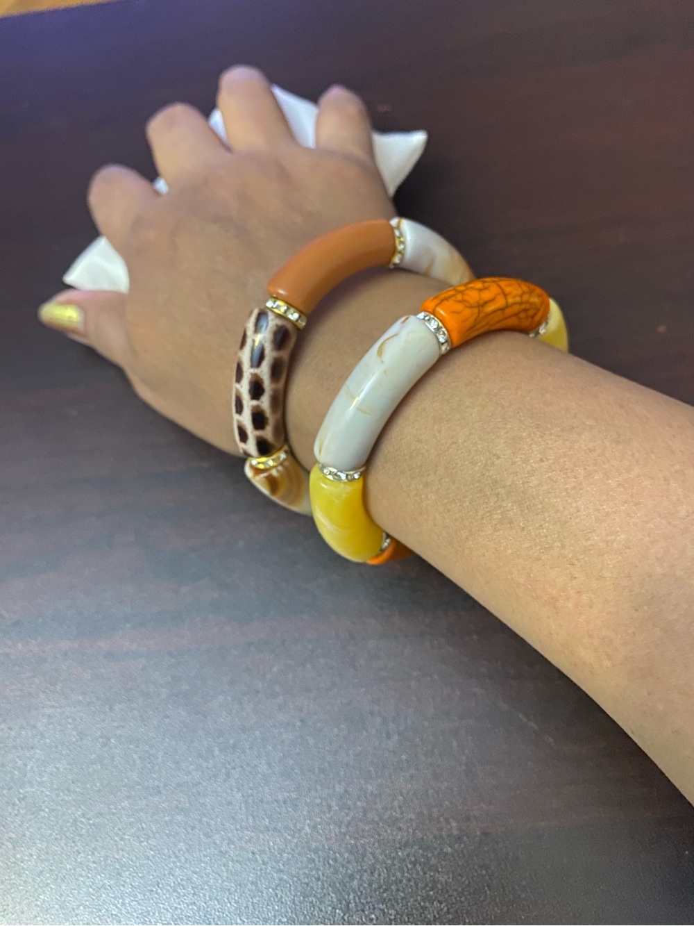 Handmade bracelet Bangle Set - Orange, Yellow, Cream - Picture 6 of 8
